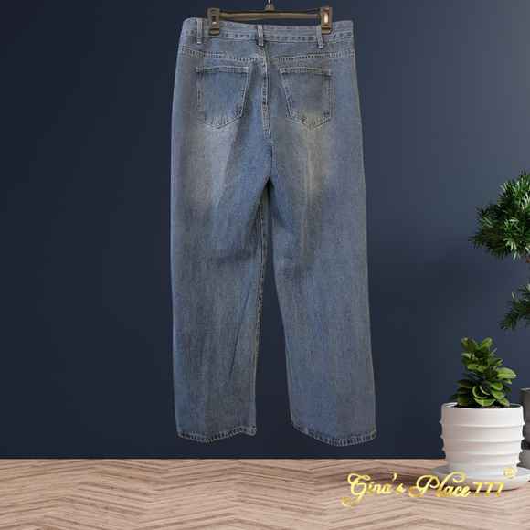 New Womens Y2K High Waisted Ripped Wide Leg Boot Cut Jeans Medium Wash Sz: Large - Picture 7 of 12
